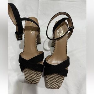 Jessica Simpson Boho Woven Block Heel Sandals Black Strap Size 8.5